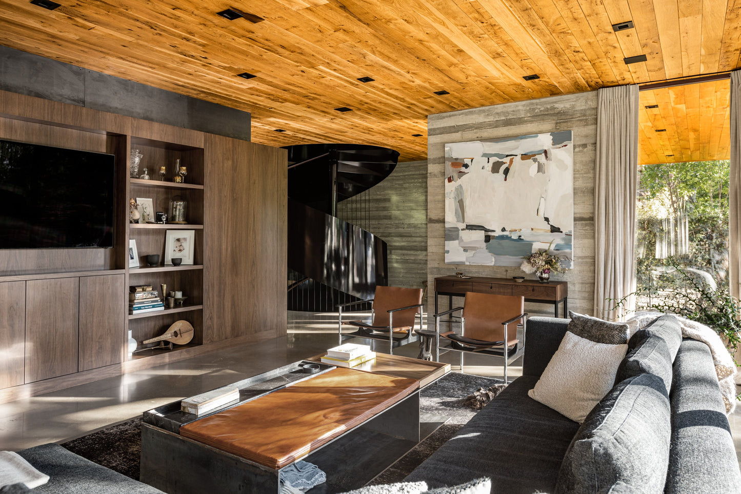 A home in Dallas, TX designed by Wernerfield Architects with Texas Post Oak paneling on the ceiling.